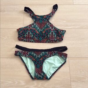 3/$10  Xhilaration Patterned Green Pink Bikini Set Matching Halter Top & Bottoms